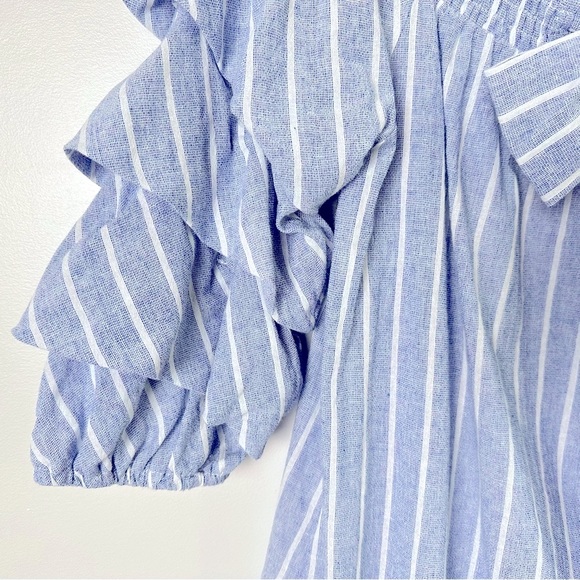 **NWT She and Sky Bow Front Detail Puff Sleeve Stripe Off the Shoulder Shirt - Picture 6 of 9